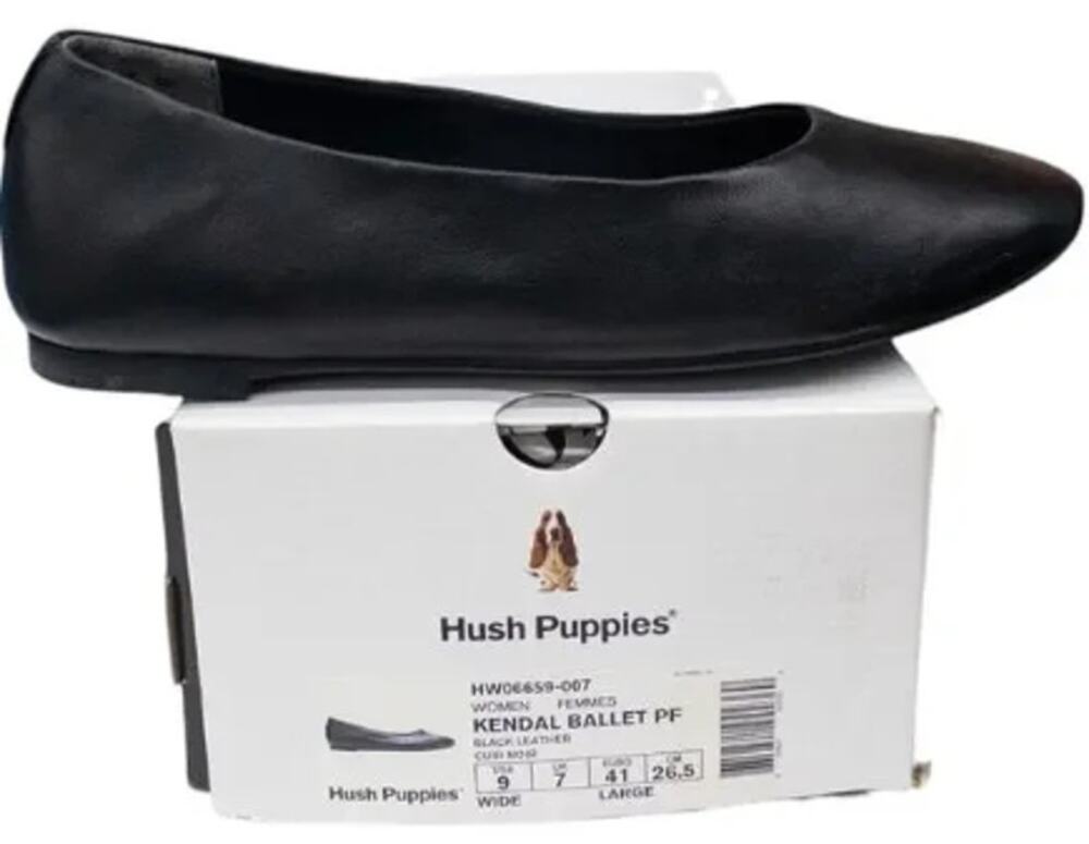 Hush Puppies Kendall Ballet Flats Women's 9 Wide Black Leather